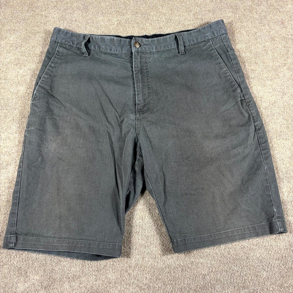 Volcom Chino Shorts Men's 36 Charcoal Gray Regular Fit Flat Front Slash Pockets